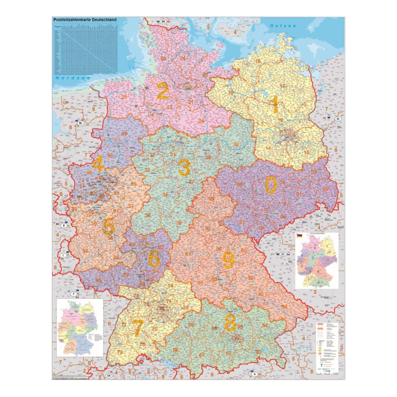 Stiefel Tyskland postnummerkarta politisk (100 cm x 140 cm)
