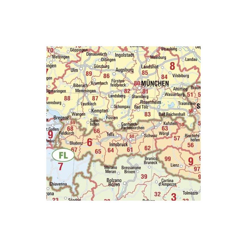 Bacher Verlag Kontinentkarta Postnummerkarta Europa
