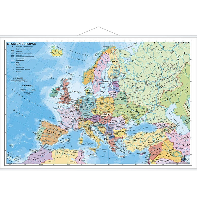 Stiefel Kontinentkarta Europa politisk (95 x 66 cm)