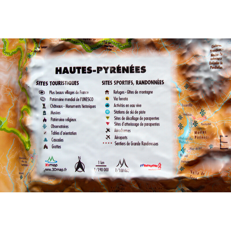 3Dmap Regionkarta Hautes-Pyrénées (61cm x 41cm)