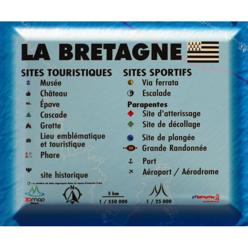 3Dmap Regionkarta Carte en relief de la Bretagne (61 cm x 41 cm)