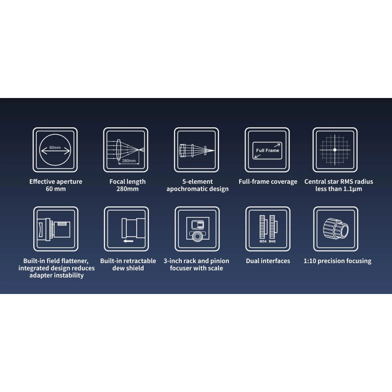 ToupTek Apokromatisk refraktor HOPE D60 60/280 Tilter
