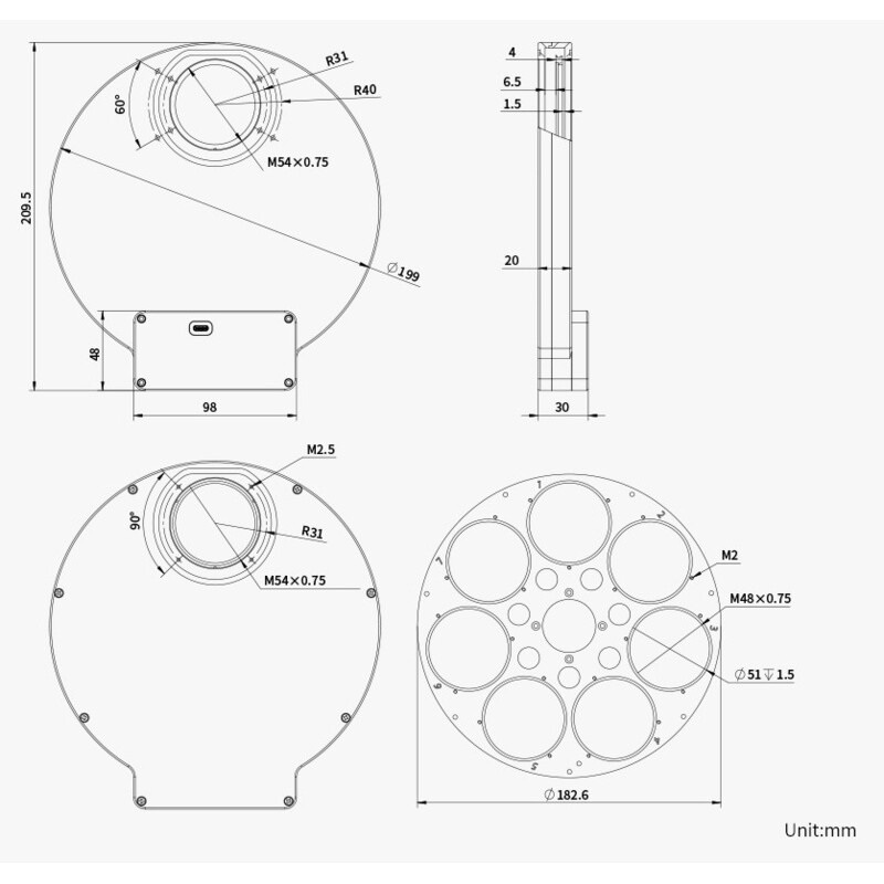 ZWO Filterhjul EFW 7x 2"