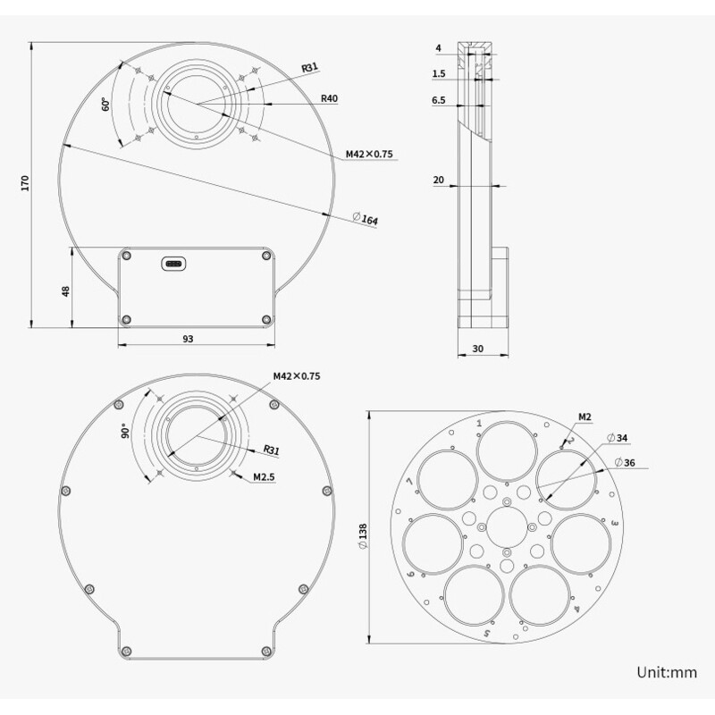 ZWO Filterhjul EFW 7x 36 mm