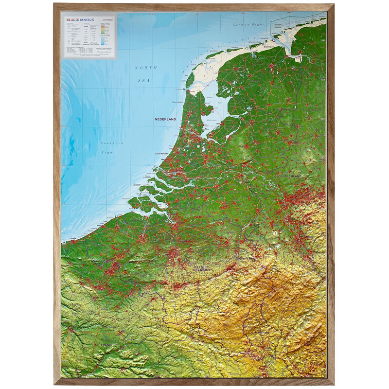 Georelief Regionkarta Benelux (57 x 77 cm)