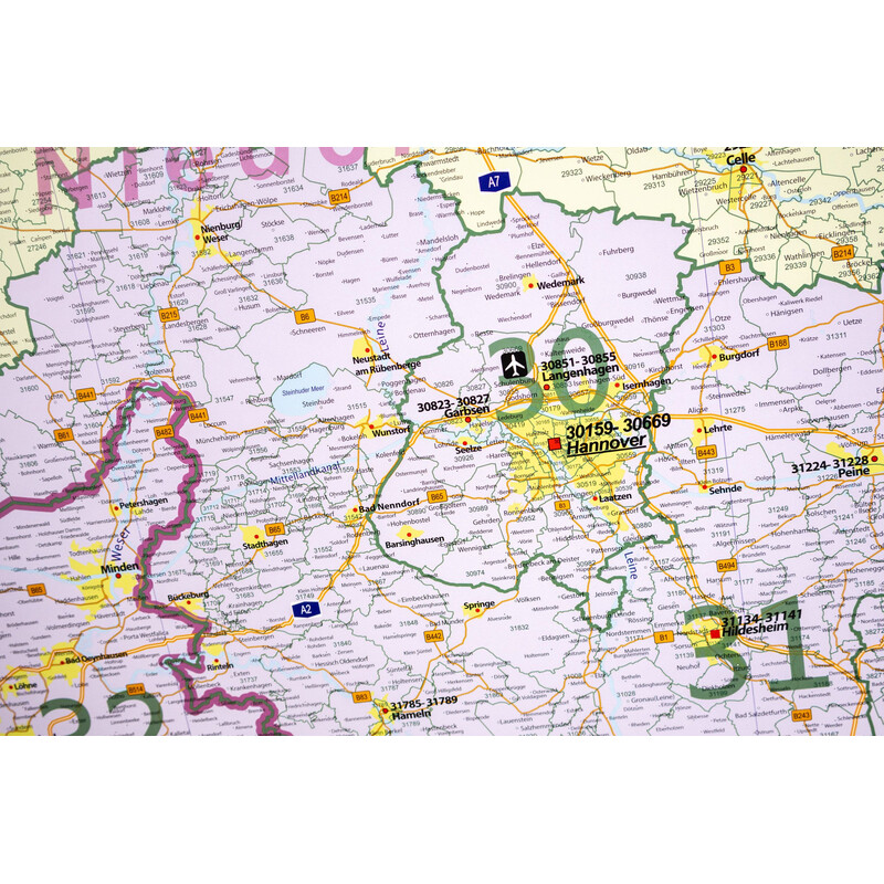 GeoMetro Regionkarta Niedersachsen postnummer (100 x 110 cm)