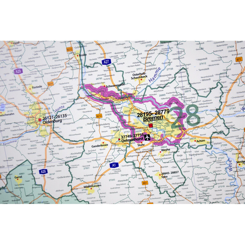 GeoMetro Regionkarta Niedersachsen postnummer (100 x 123 cm)