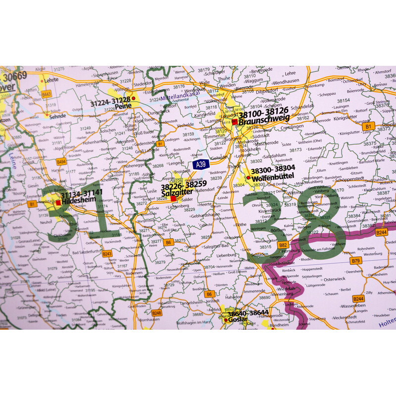 GeoMetro Regionkarta Niedersachsen postnummer (100 x 123 cm)