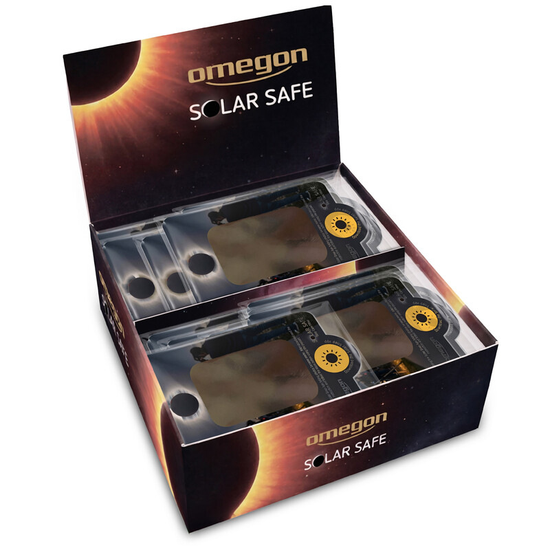 Omegon Solfilter Solar Safe Easy Cam-filter i display med 50 stycken