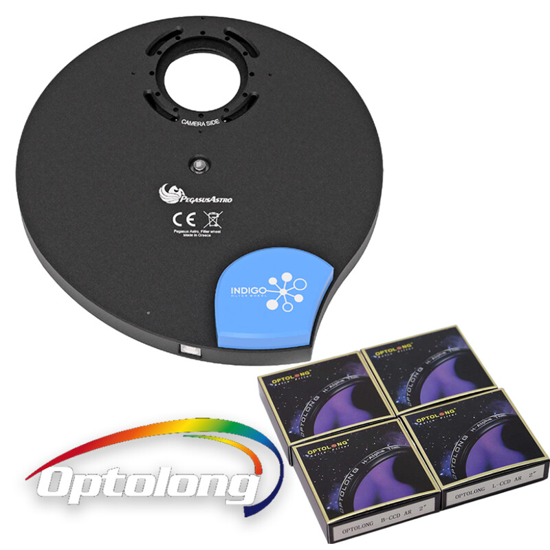 PegasusAstro Filterhjul Indigo + Optolong LRGB-filter 2"